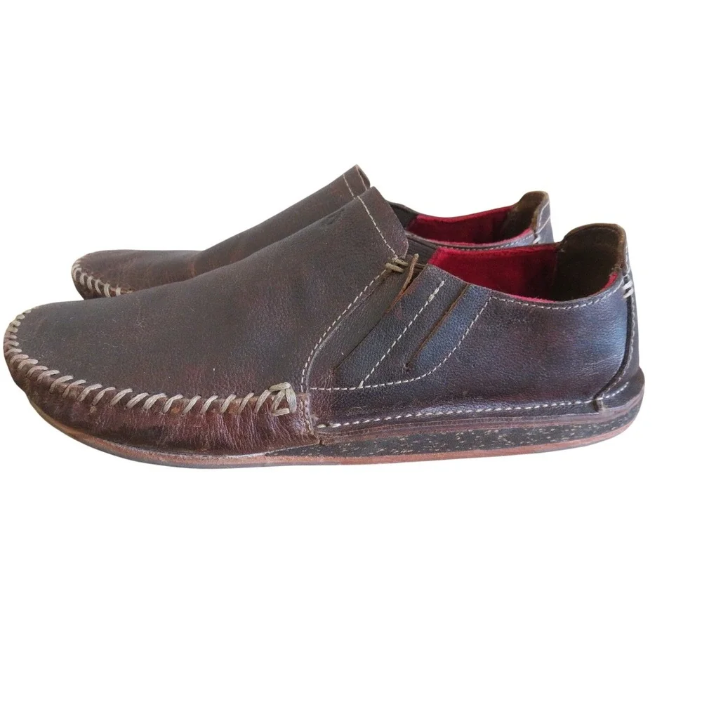 OluKai Ali'l Elua Dark Brown Leather Slip On Loafer Shoes‎ Size 9 M EU 42